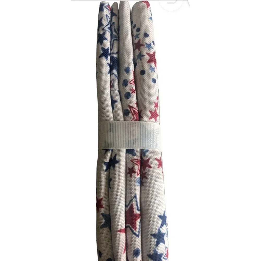 Nautica July 4th Fabric Cloth Napkins Set of 6 White with Red Blue Stars 18x18